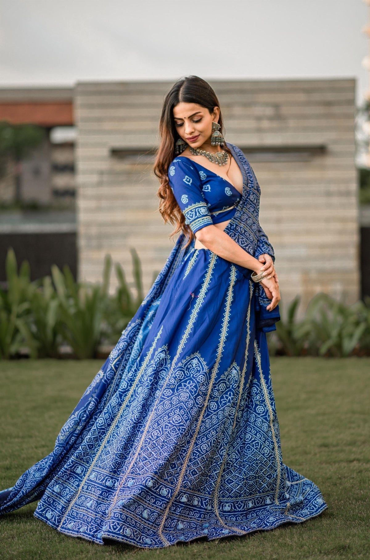 Royal Blue Bandhani Print Lehenga with Blouse & Dupatta – Traditional Festive Wear AllTreandy