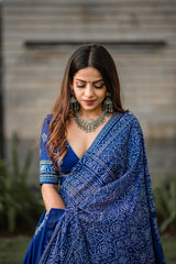 Royal Blue Bandhani Print Lehenga with Blouse & Dupatta – Traditional Festive Wear AllTreandy