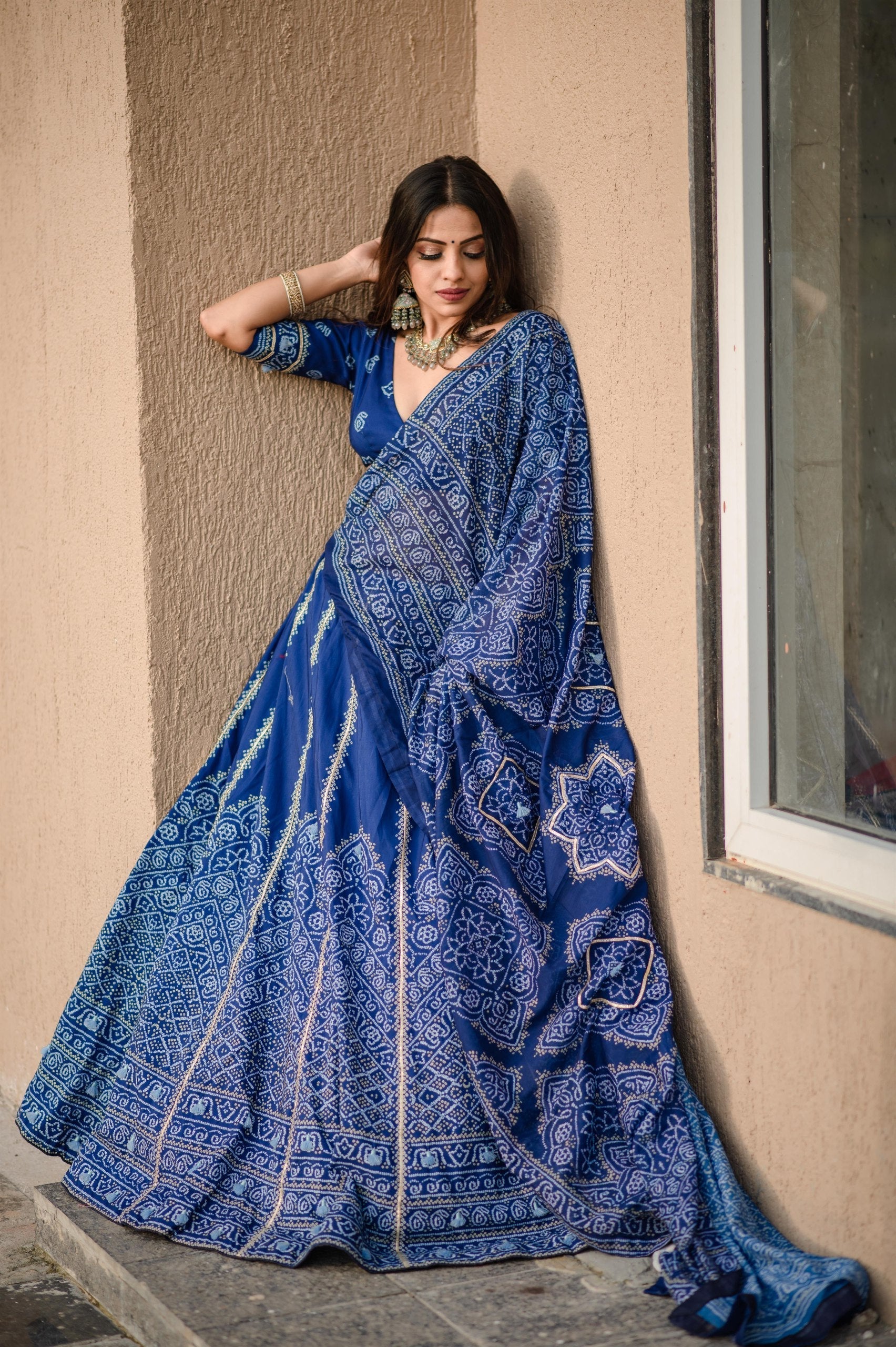Royal Blue Bandhani Print Lehenga with Blouse & Dupatta – Traditional Festive Wear AllTreandy