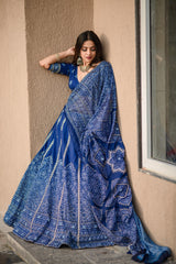 Royal Blue Bandhani Print Lehenga with Blouse & Dupatta – Traditional Festive Wear AllTreandy