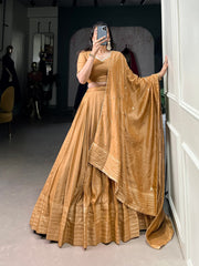 Golden Mustard Silk Lehenga with Blouse & Dupatta – Elegant Festive Wear AllTreandy