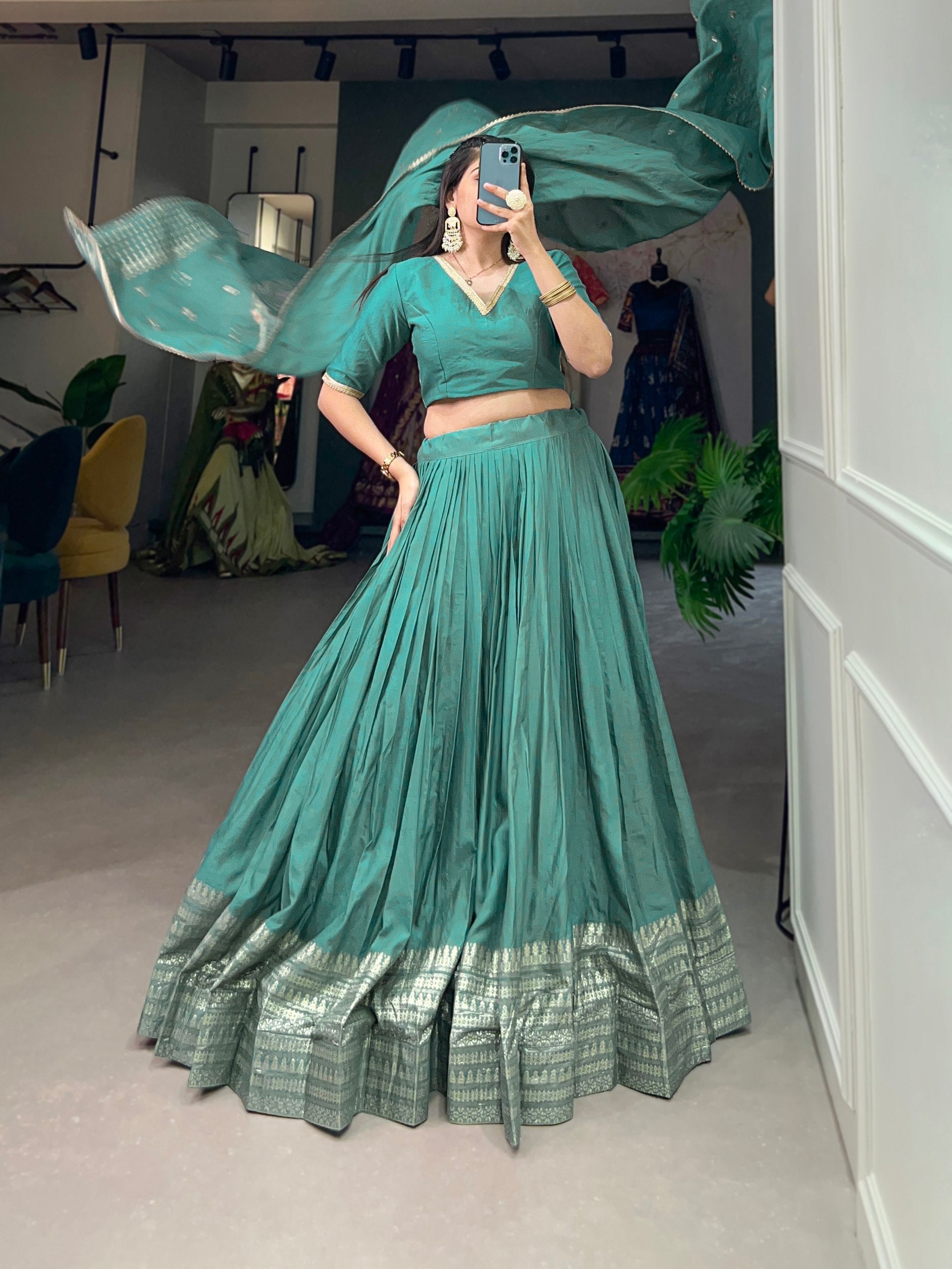 Golden Mustard Silk Lehenga with Blouse & Dupatta – Elegant Festive Wear AllTreandy