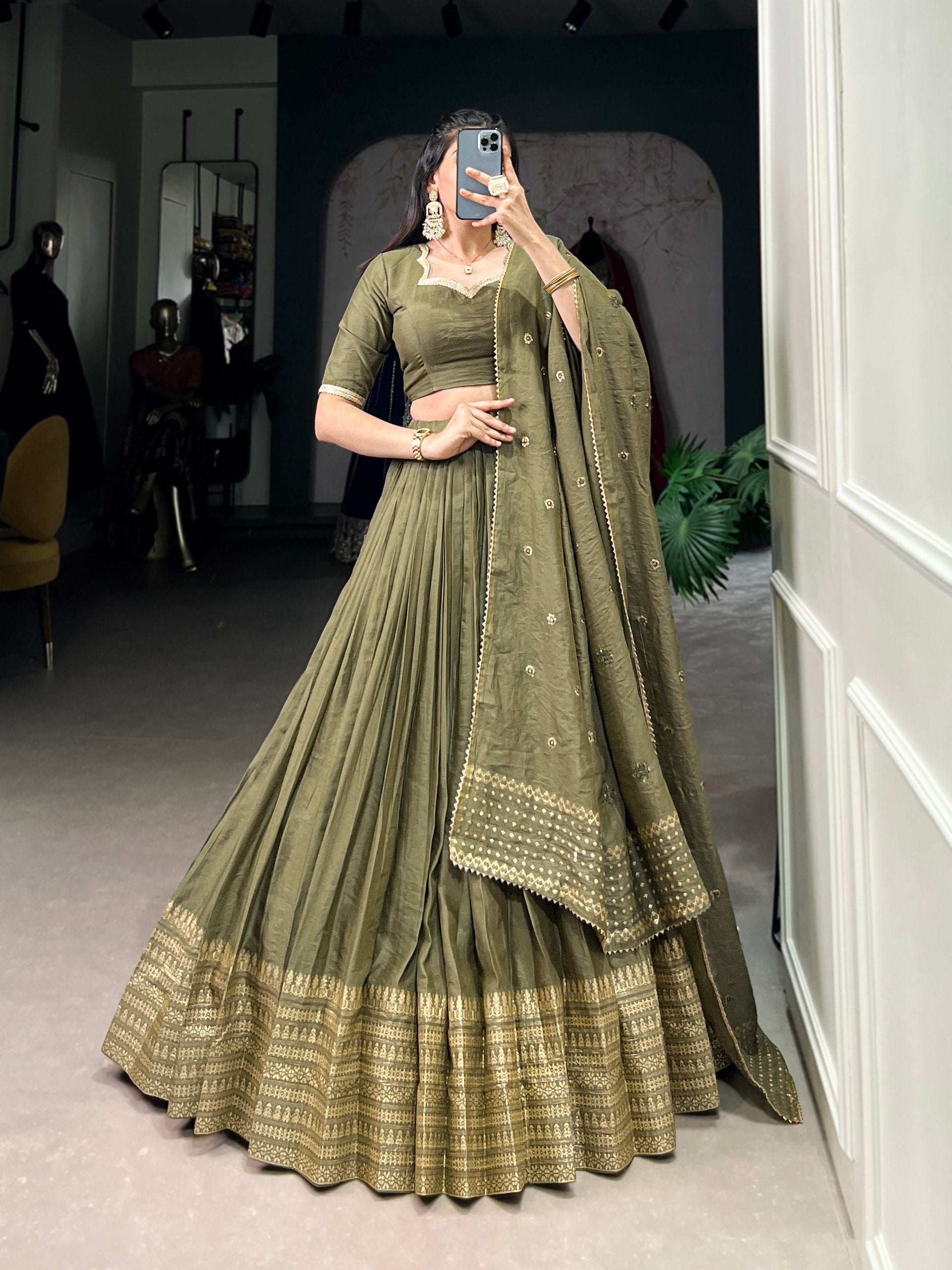 Golden Mustard Silk Lehenga with Blouse & Dupatta – Elegant Festive Wear AllTreandy