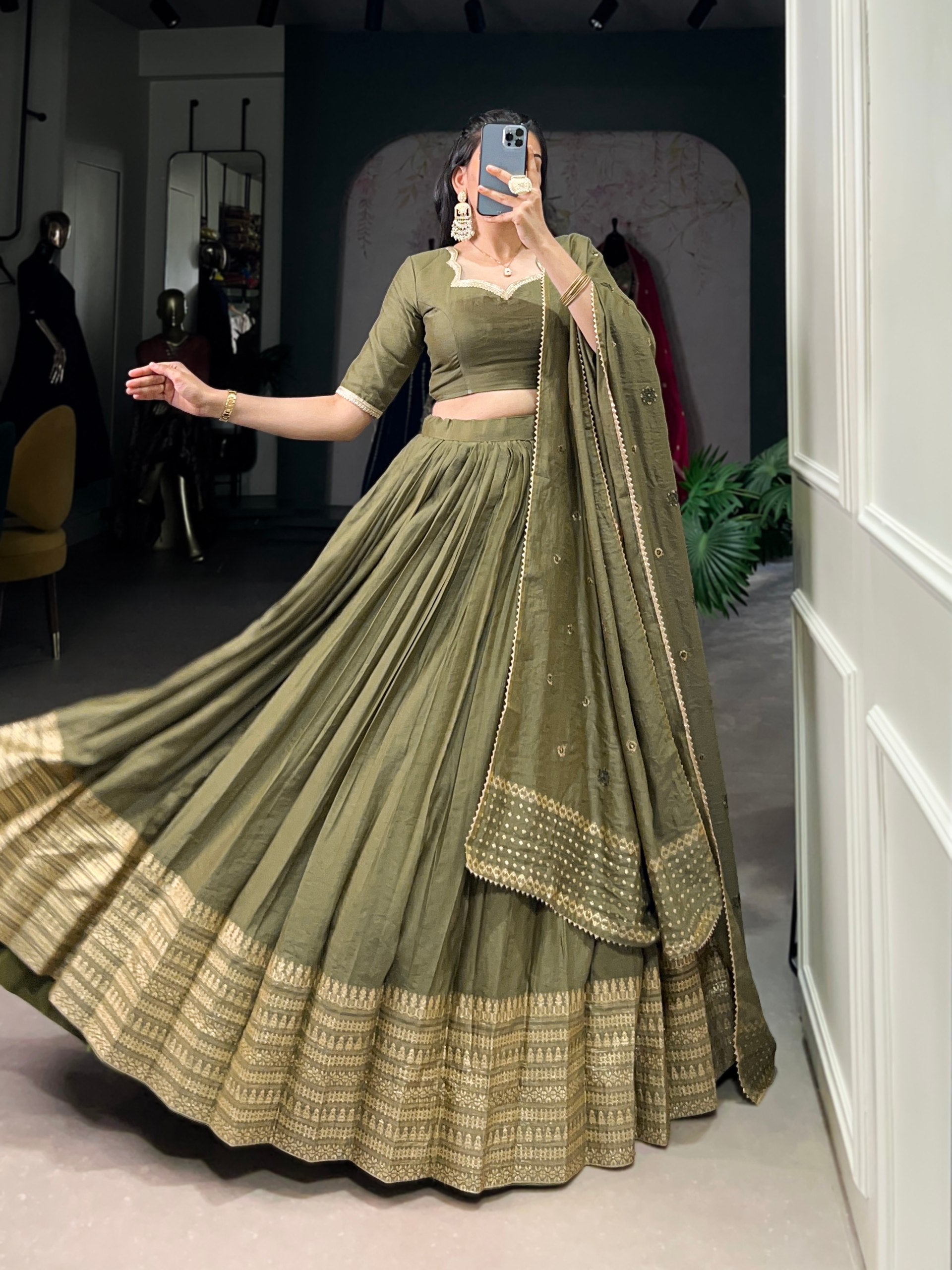 Golden Mustard Silk Lehenga with Blouse & Dupatta – Elegant Festive Wear AllTreandy