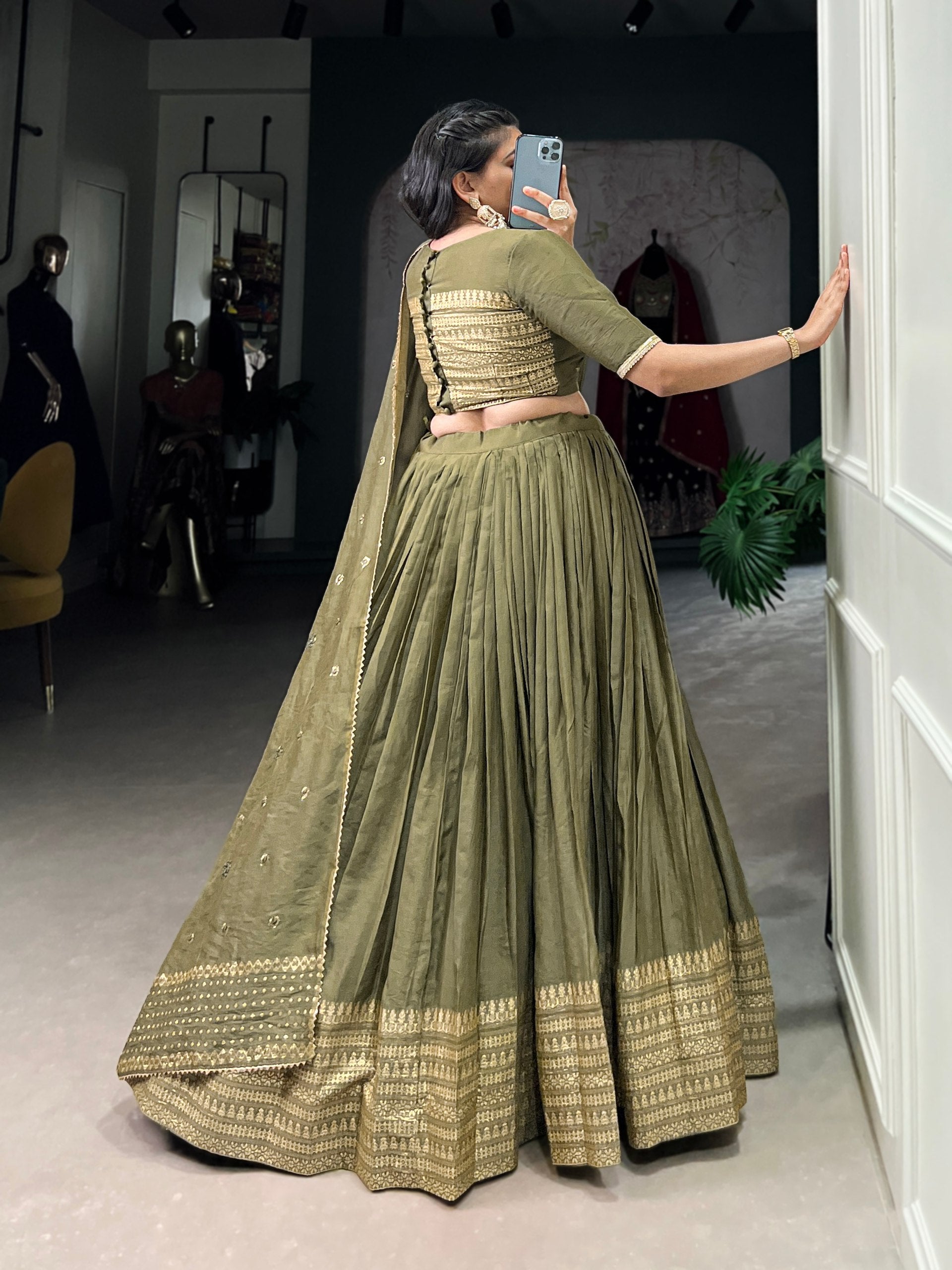Golden Mustard Silk Lehenga with Blouse & Dupatta – Elegant Festive Wear AllTreandy