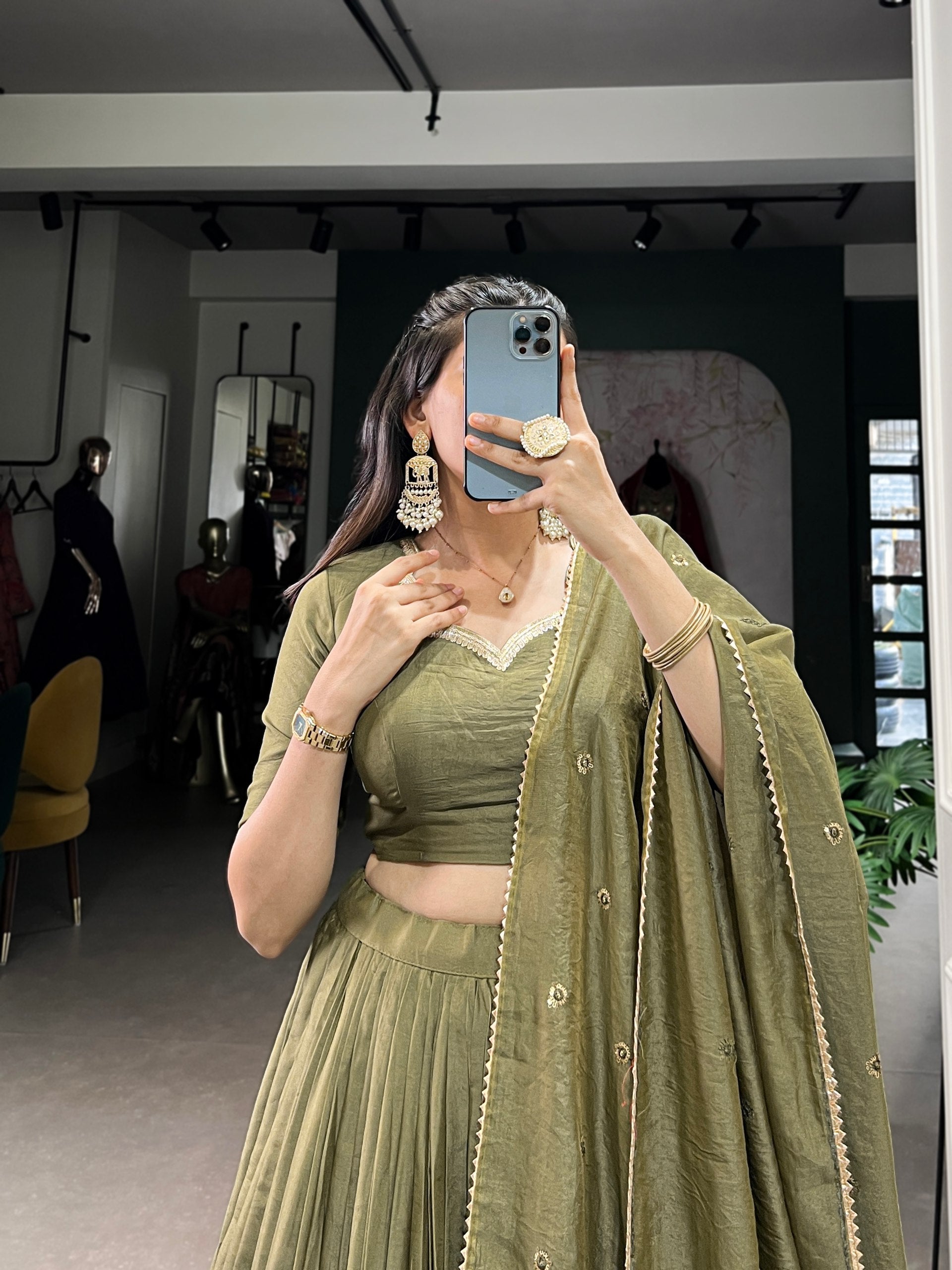 Golden Mustard Silk Lehenga with Blouse & Dupatta – Elegant Festive Wear AllTreandy