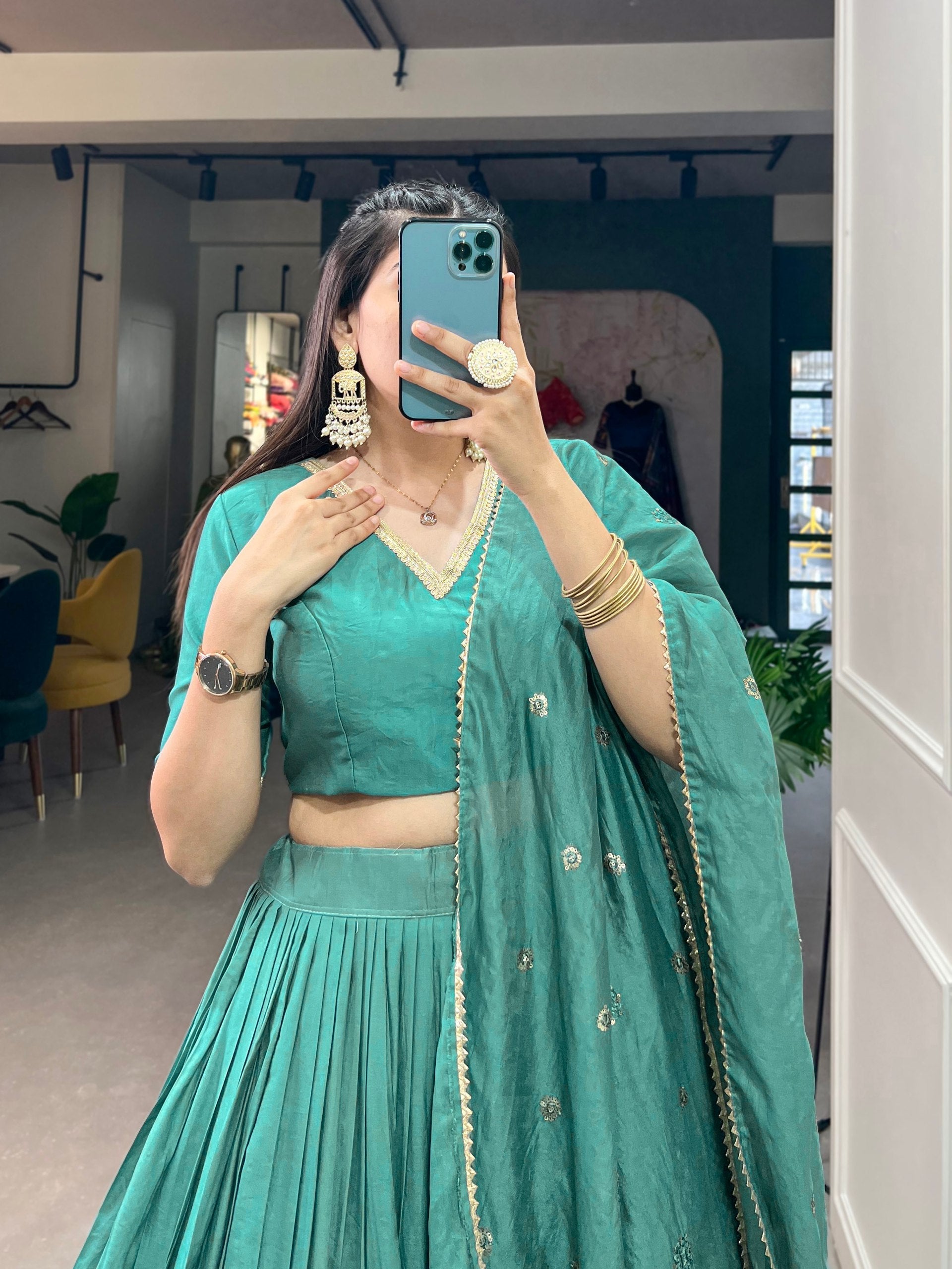 Golden Mustard Silk Lehenga with Blouse & Dupatta – Elegant Festive Wear AllTreandy