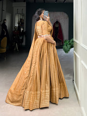 Golden Mustard Silk Lehenga with Blouse & Dupatta – Elegant Festive Wear AllTreandy