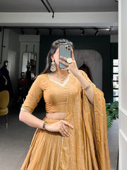 Golden Mustard Silk Lehenga with Blouse & Dupatta – Elegant Festive Wear AllTreandy