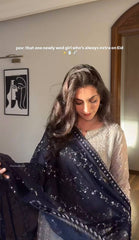 Taupe Grey Embroidered Sharara Suit with Black Dupatta AllTreandy