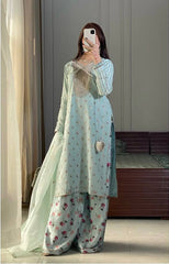 Embroidered  Top with Floral Plazzo Set (Fully Stitched) Fabric & Work Details AllTreandy