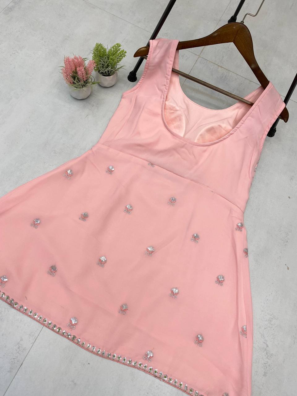 Designer Embroidered Georgette Sharara Set (Fully Stitched) Fabric & Work Details AllTreandy