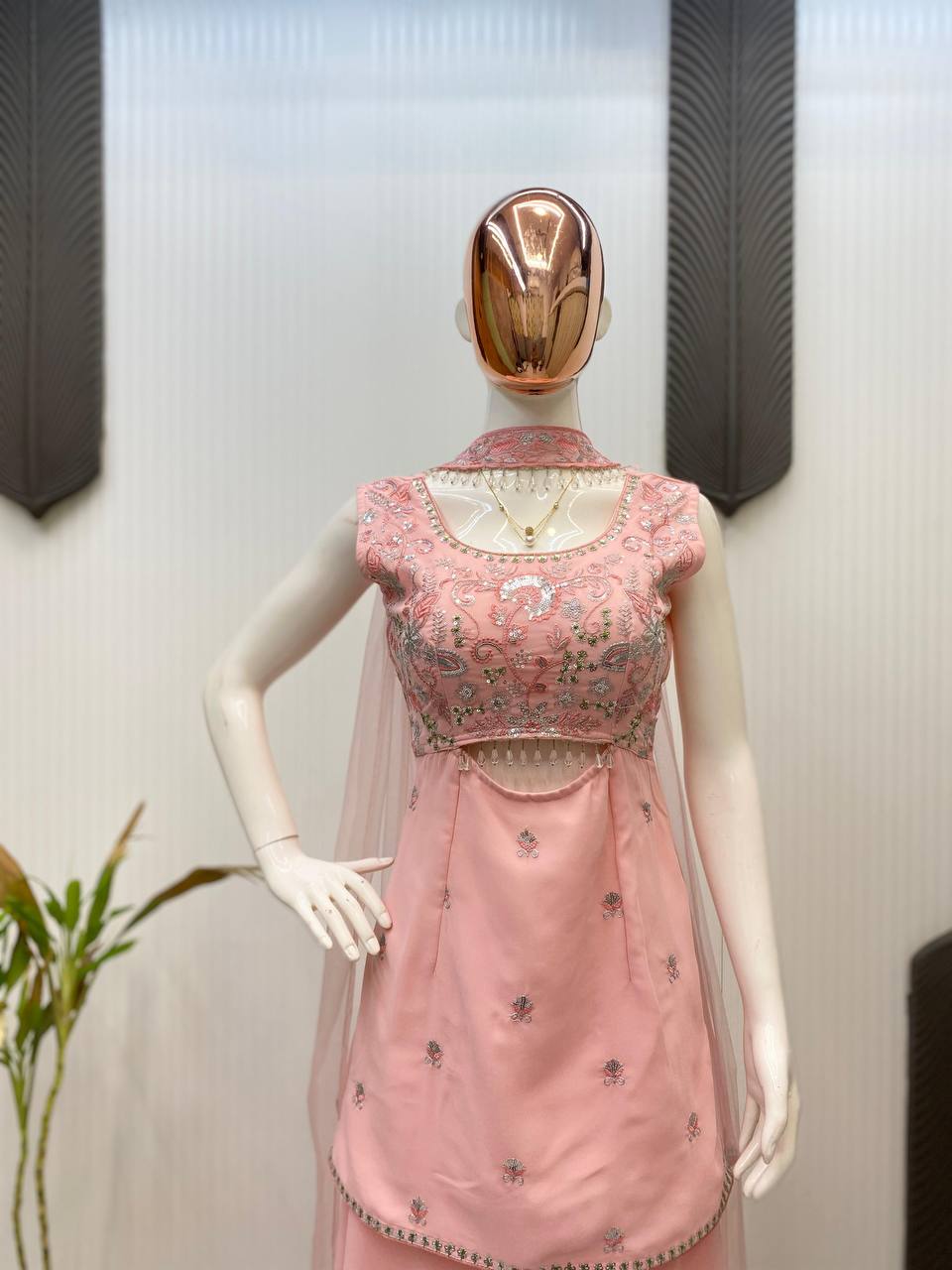 Designer Embroidered Georgette Sharara Set (Fully Stitched) Fabric & Work Details AllTreandy