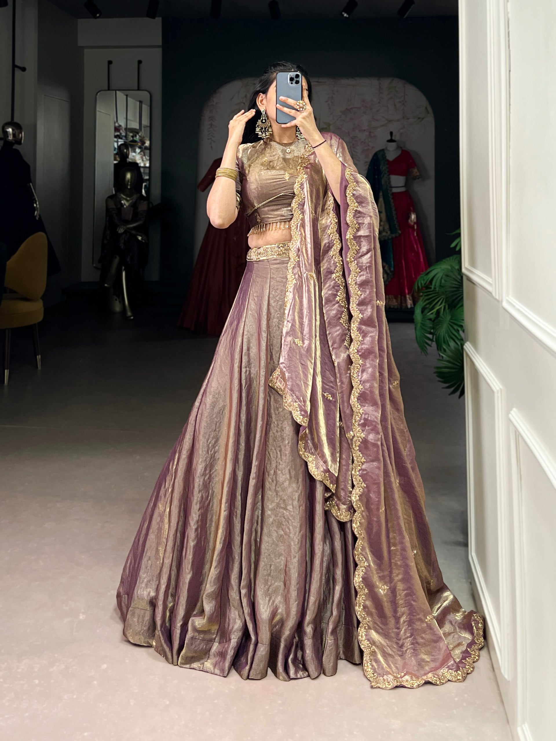 Olive Green Silk Lehenga Set with Embroidered Dupatta AllTreandy