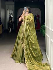 Olive Green Silk Lehenga Set with Embroidered Dupatta AllTreandy