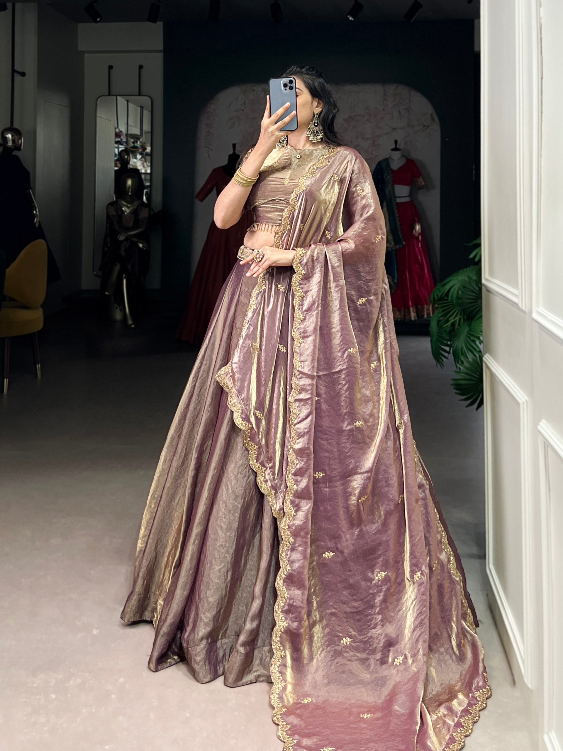 Olive Green Silk Lehenga Set with Embroidered Dupatta AllTreandy