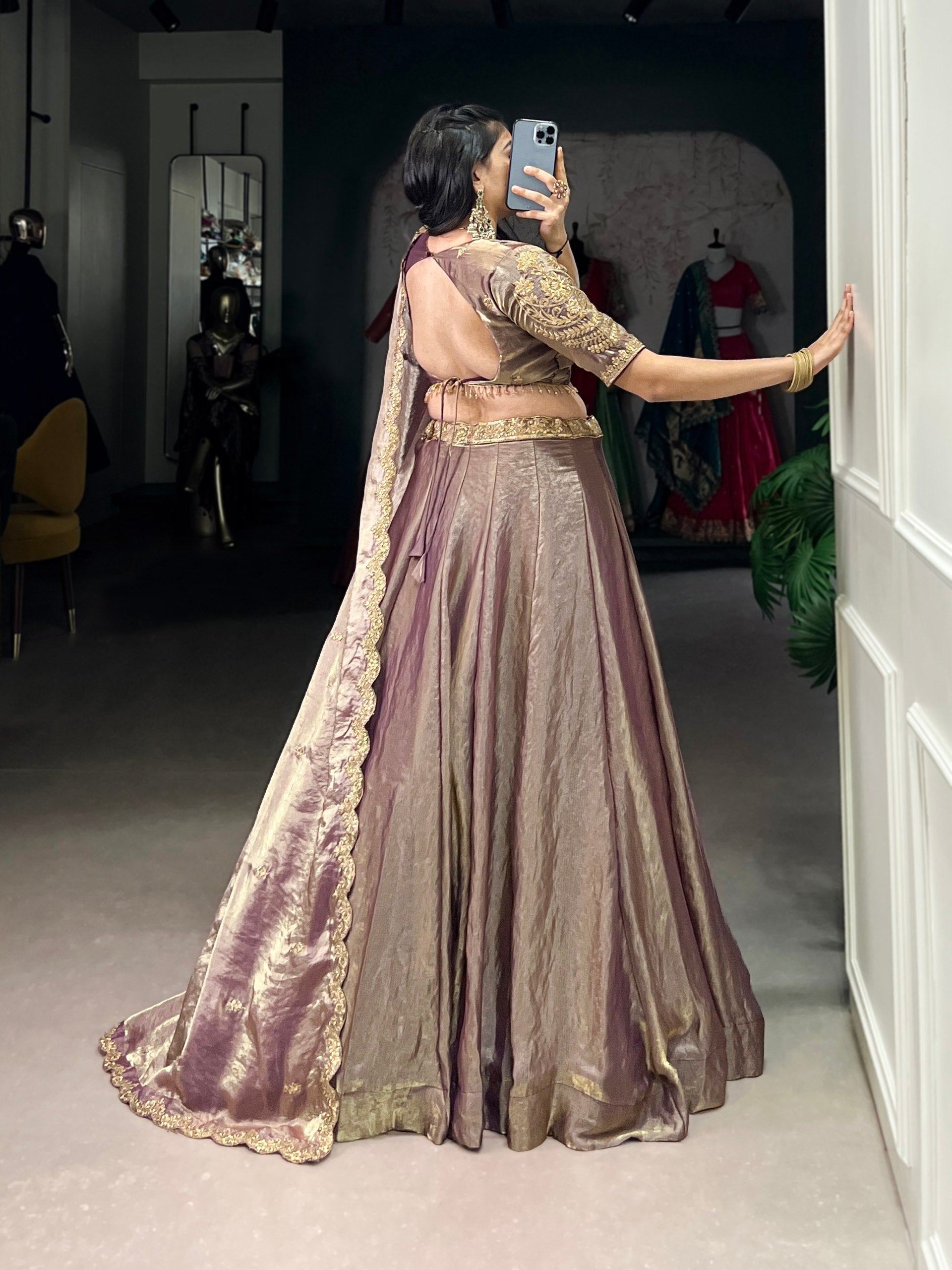 Olive Green Silk Lehenga Set with Embroidered Dupatta AllTreandy