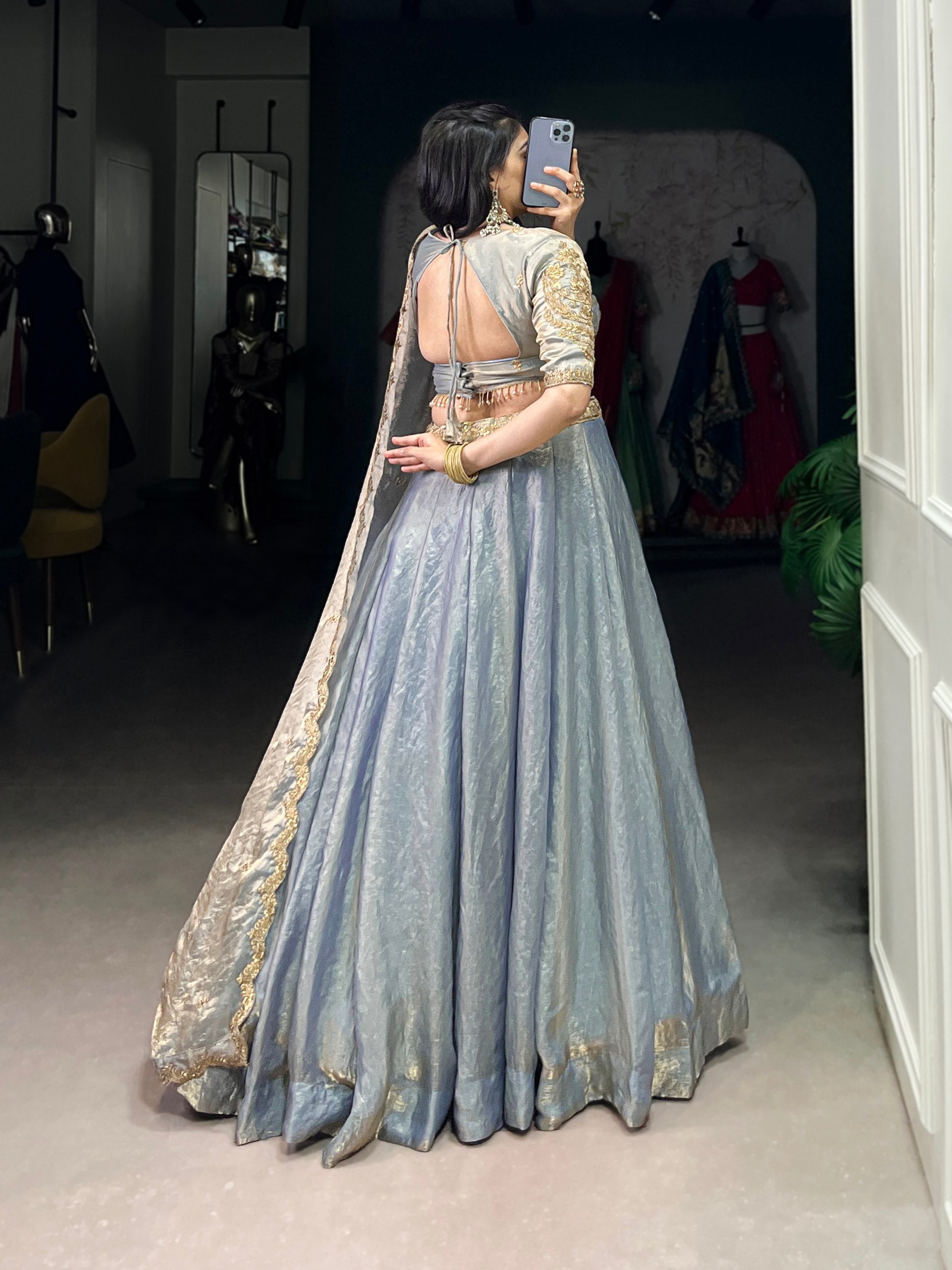 Olive Green Silk Lehenga Set with Embroidered Dupatta AllTreandy