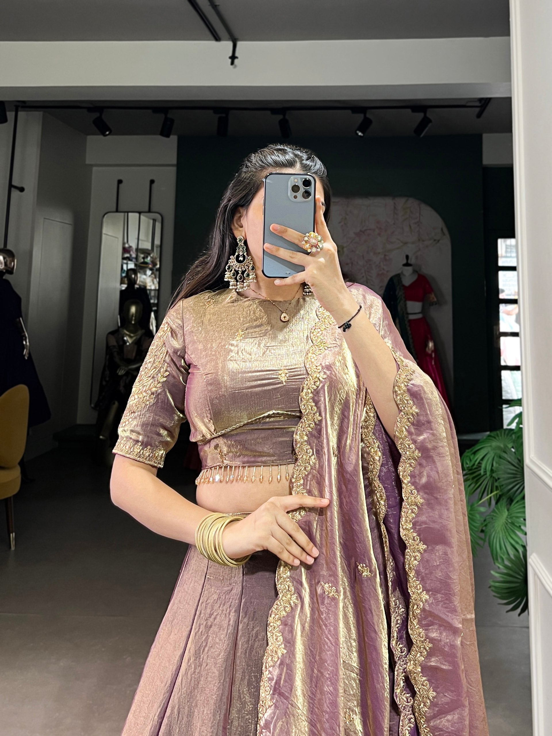 Olive Green Silk Lehenga Set with Embroidered Dupatta AllTreandy