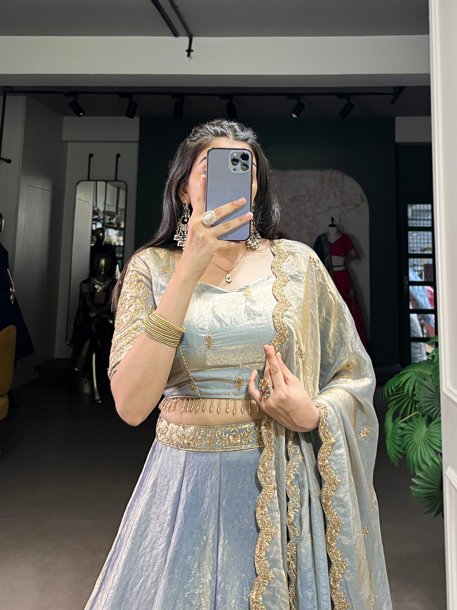 Olive Green Silk Lehenga Set with Embroidered Dupatta AllTreandy