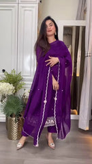 Royal Radiance: Deep Purple Mirror Work Suit Set (Fully Stitched) AllTreandy