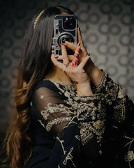 🖤 Royal Black Velvet Touch Embroidered Suit Set with Dupatta AllTreandy