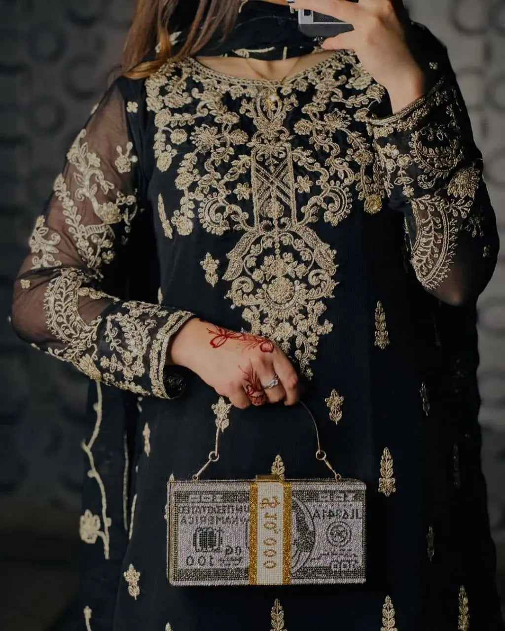 🖤 Royal Black Velvet Touch Embroidered Suit Set with Dupatta AllTreandy