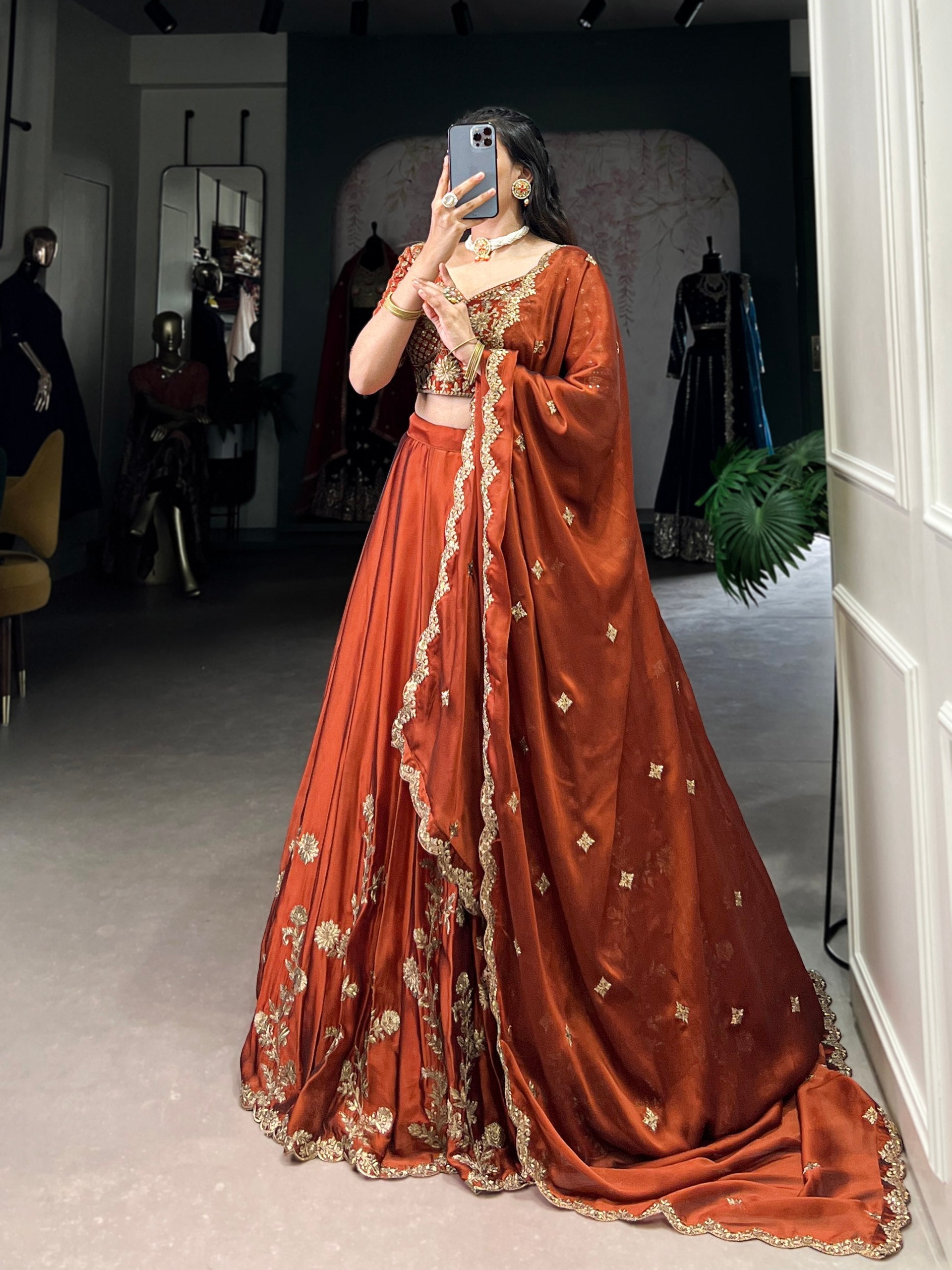 Elegant Lavender Gold Silk Lehenga with Embroidered Dupatta – Festive & Wedding Wear AllTreandy