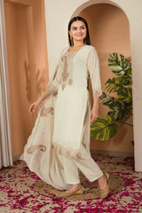 Subtle Sophistication: Cream Embroidered Suit Set with Dupatta AllTreandy
