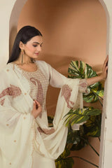 Subtle Sophistication: Cream Embroidered Suit Set with Dupatta AllTreandy