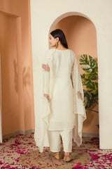 Subtle Sophistication: Cream Embroidered Suit Set with Dupatta AllTreandy