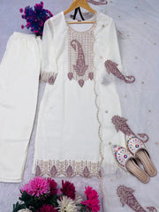 Subtle Sophistication: Cream Embroidered Suit Set with Dupatta AllTreandy