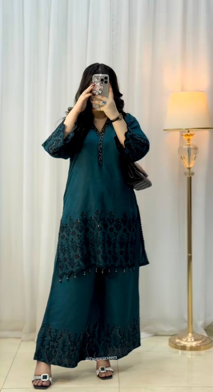 Elegant Teal Embroidered Kurta Set – 3 Piece