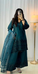 Elegant Teal Embroidered Kurta Set – 3 Piece AllTreandy