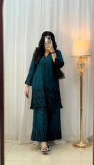 Elegant Teal Embroidered Kurta Set – 3 Piece AllTreandy