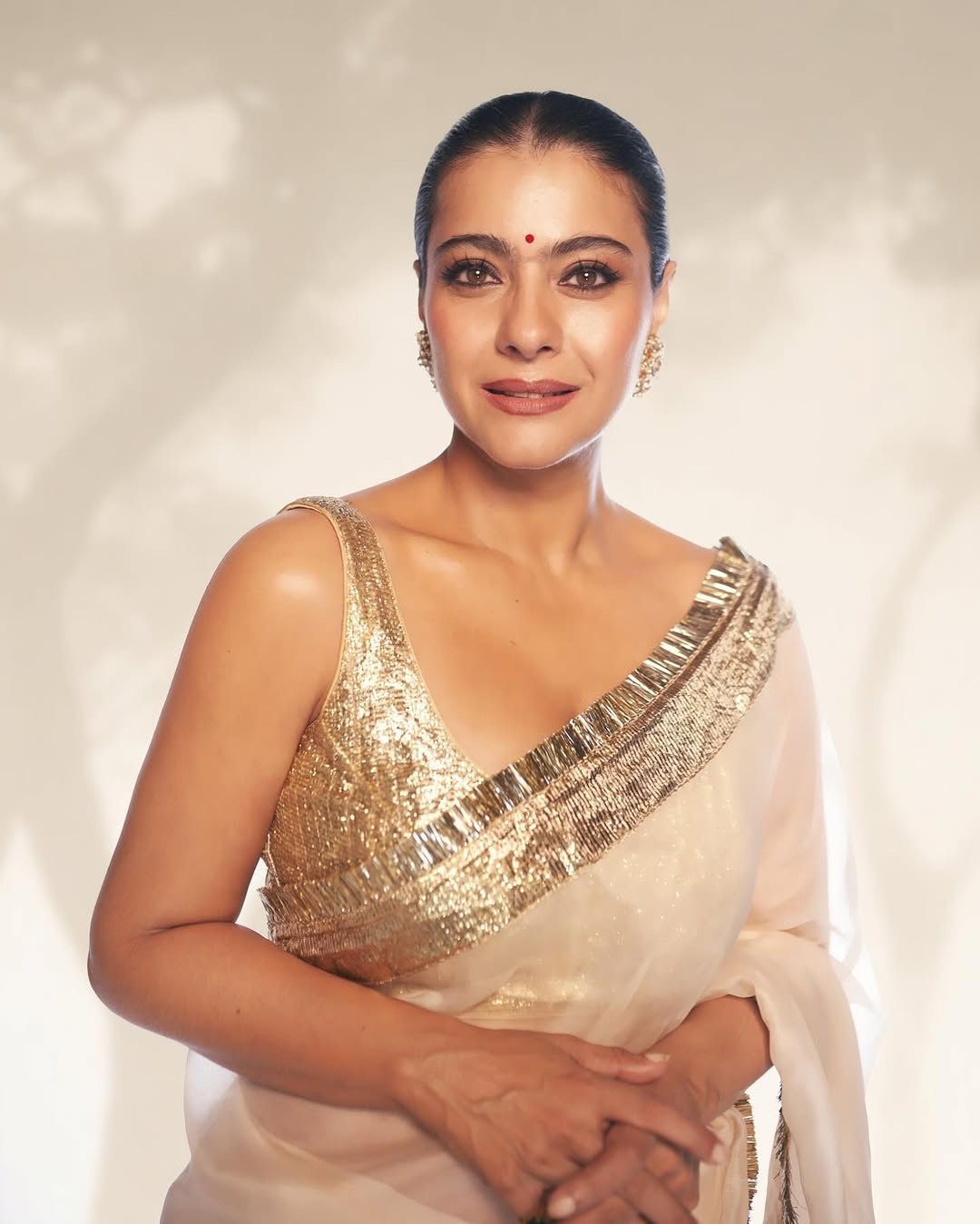 White Organza Saree with Metallic Golden Border AllTreandy