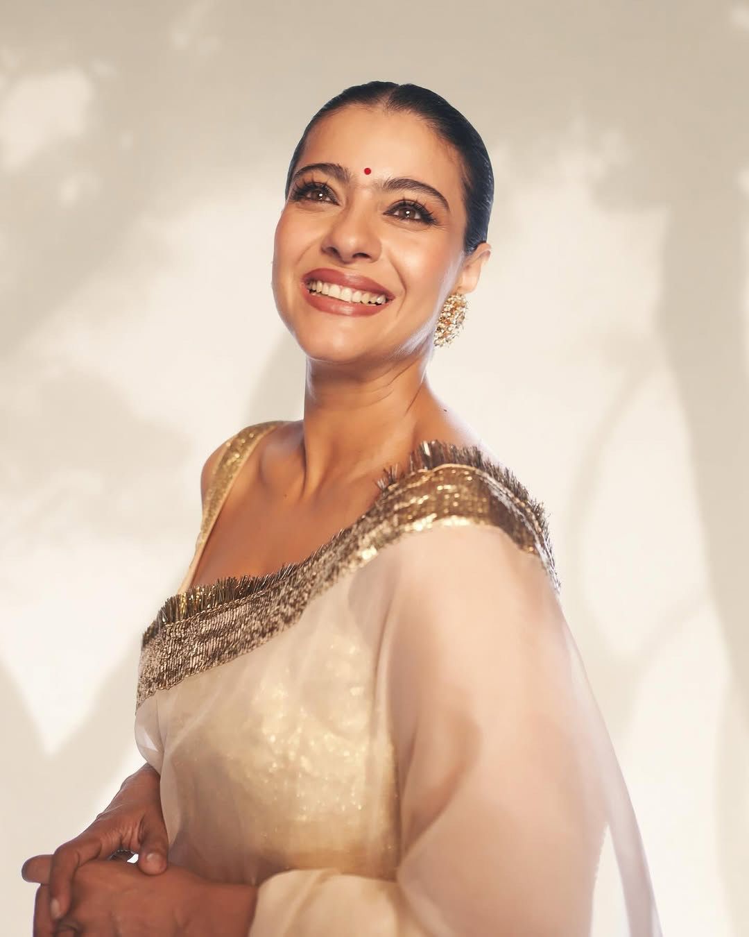 White Organza Saree with Metallic Golden Border AllTreandy