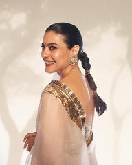 White Organza Saree with Metallic Golden Border AllTreandy