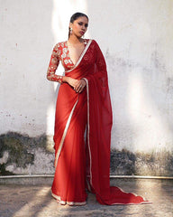Maroon Georgette Saree with Golden Embroidered Blouse AllTreandy