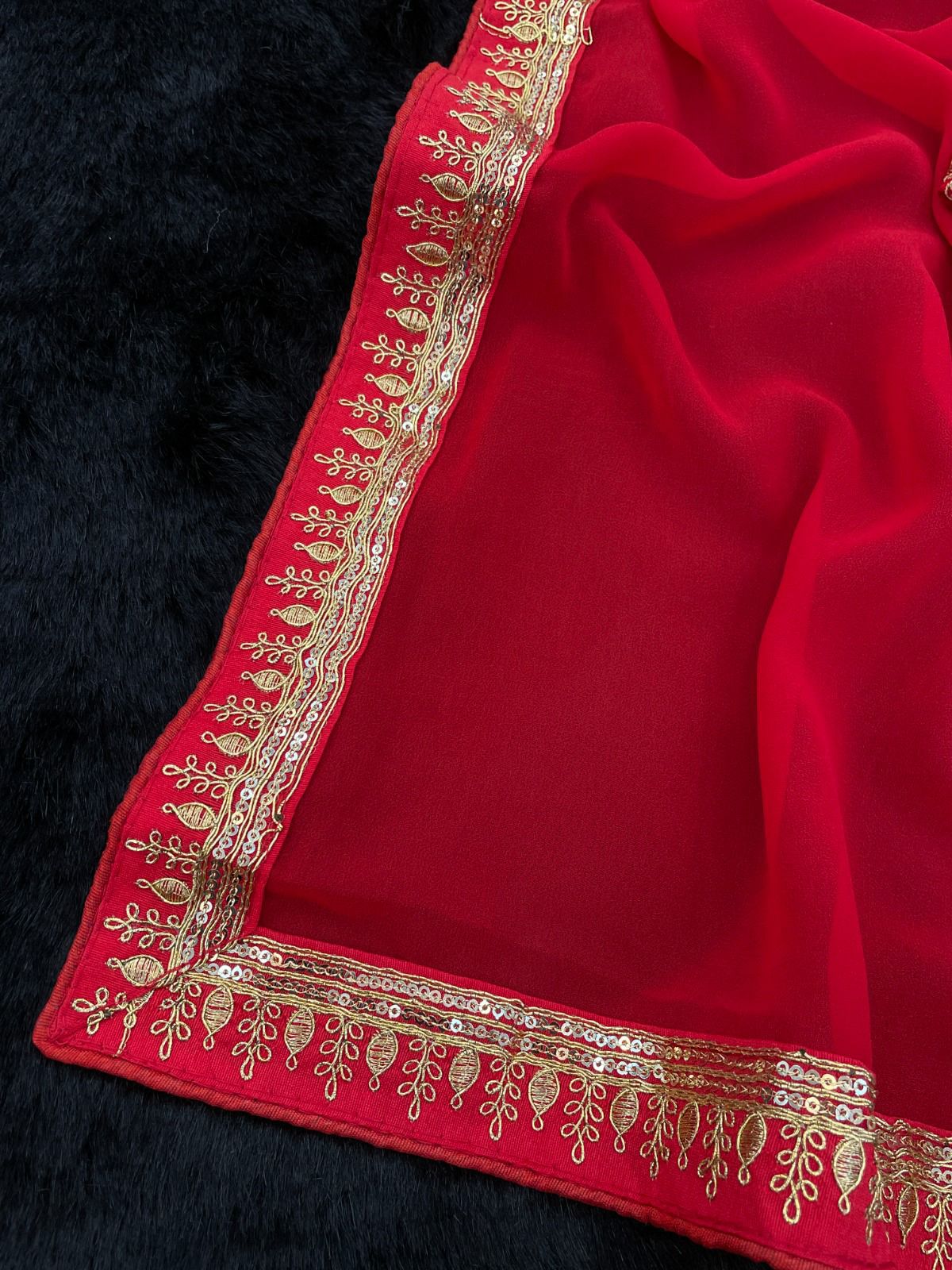 Maroon Georgette Saree with Golden Embroidered Blouse AllTreandy
