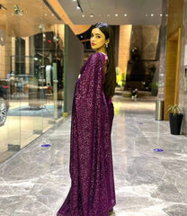Purple Sequin Georgette Saree with Matching Blouse AllTreandy
