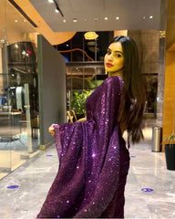 Purple Sequin Georgette Saree with Matching Blouse AllTreandy