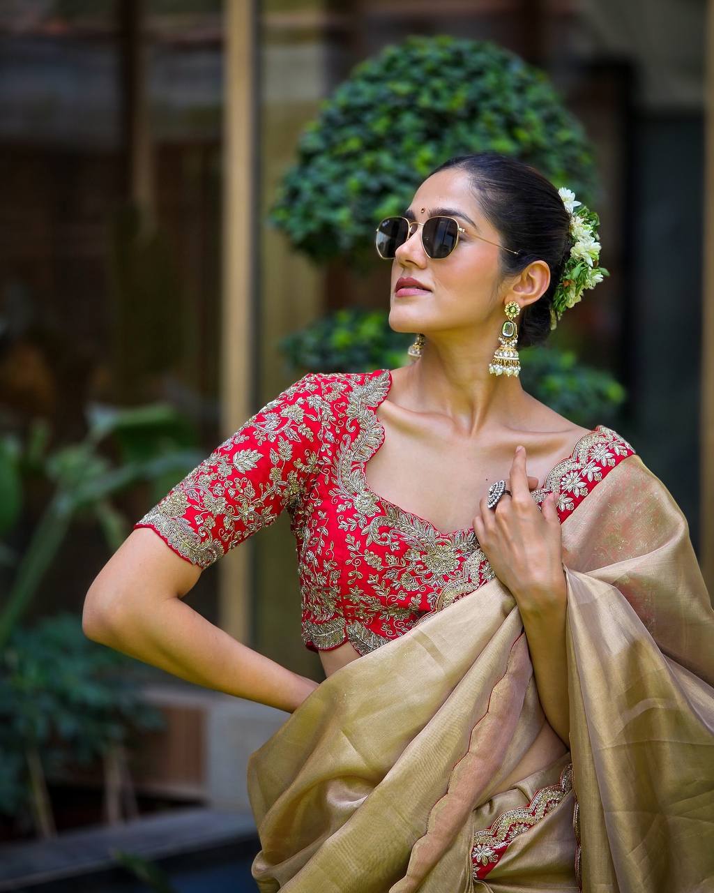 Premium zoya Silk Gold Soft tissue fabric