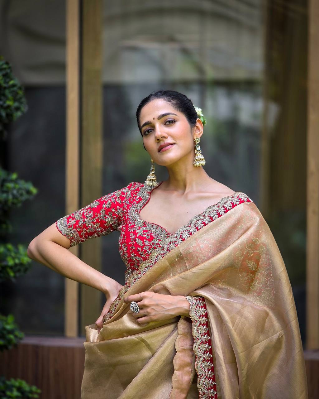 Premium zoya Silk Gold Soft tissue fabric