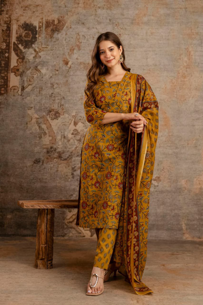 Premium Pure cotton straight cut kurta, pant  &  mul cotton duppta