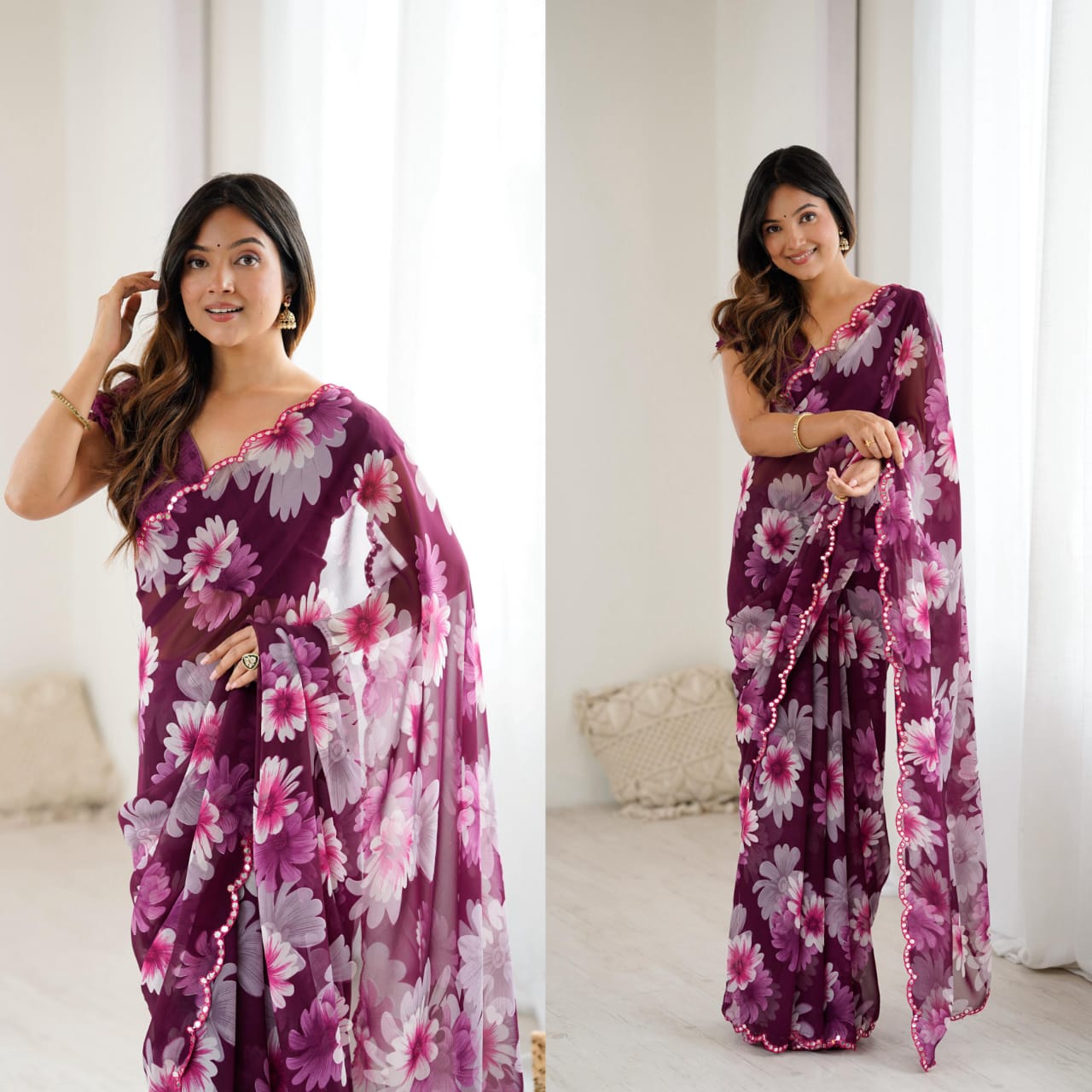 PRINTED SARI WITH MIRROR WORK