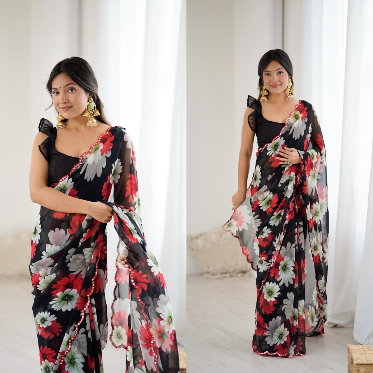 PRINTED SARI WITH MIRROR WORK