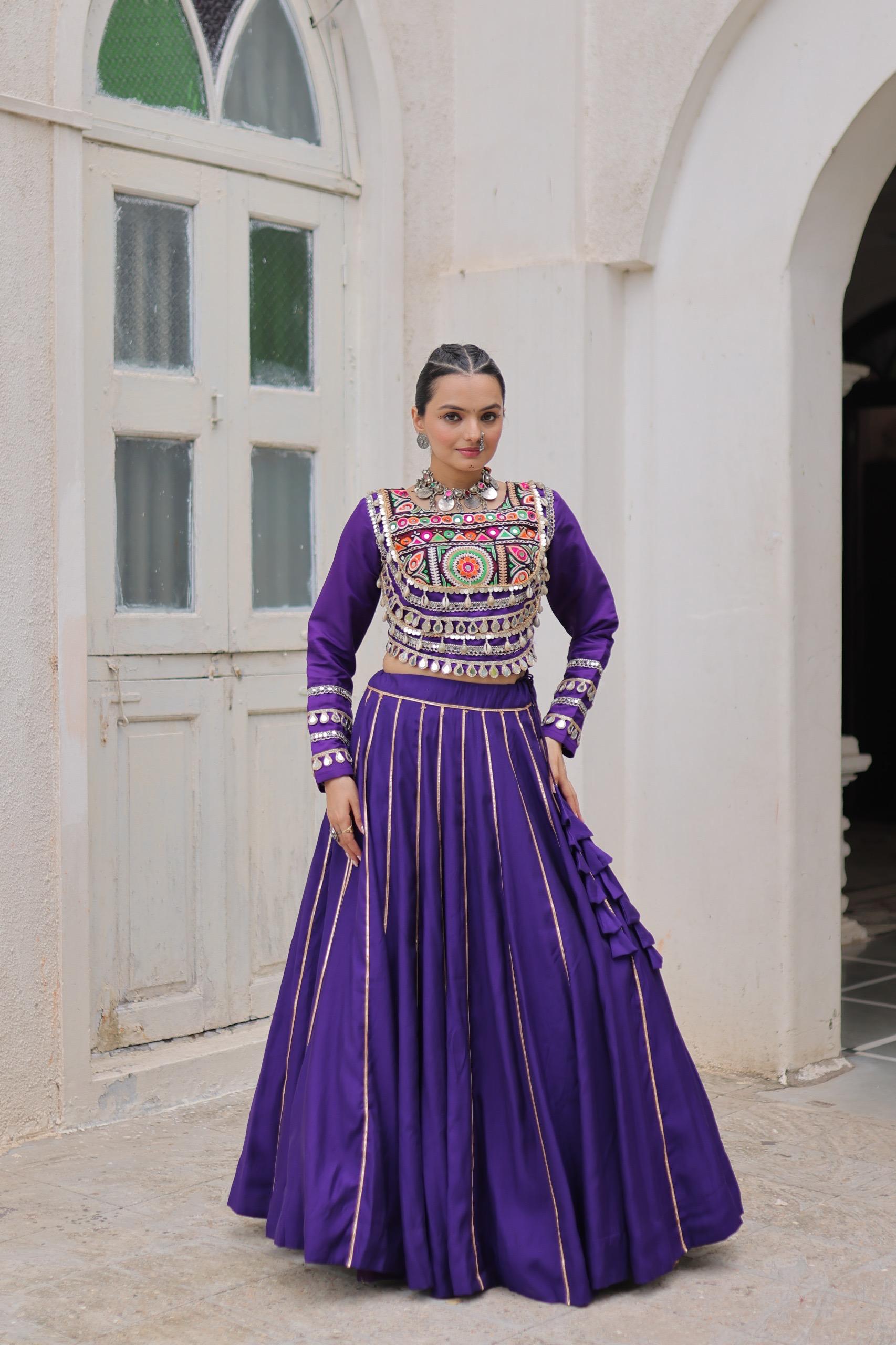NEW ROMAN SILK TOP & LEHANGHA WITH BEAUTIFUL GHAMTHI EMBROIDERY WORK ON CHOLI