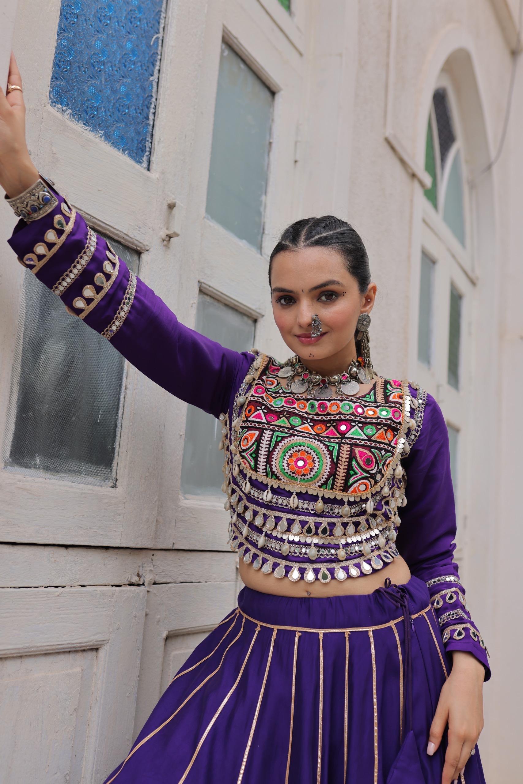 NEW ROMAN SILK TOP & LEHANGHA WITH BEAUTIFUL GHAMTHI EMBROIDERY WORK ON CHOLI