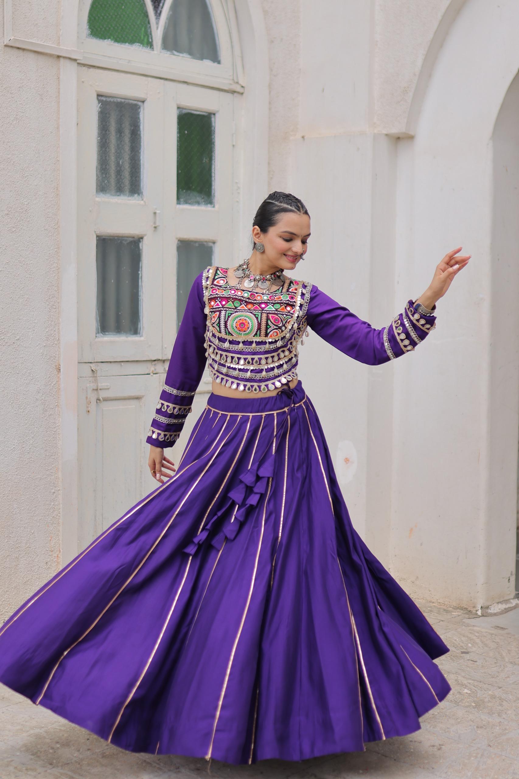 NEW ROMAN SILK TOP & LEHANGHA WITH BEAUTIFUL GHAMTHI EMBROIDERY WORK ON CHOLI